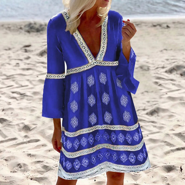 Boho Summer Cotton Dress for Women – O-Neck, Long Sleeve, Knee-Length, Plus Size Casual Sundress