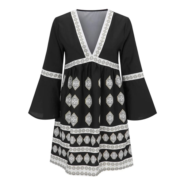 Boho Summer Cotton Dress for Women – O-Neck, Long Sleeve, Knee-Length, Plus Size Casual Sundress