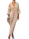 Summer V-Neck Printed Maxi Dress – Lantern Sleeve, A-Line Fit, Lightweight Casual Style