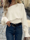Off-Shoulder Knit Sweater – Slash Neck, Loose Fit, Winter 2025