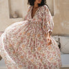 Women's Floral Boho Maxi Dress – V Neck, Lantern Sleeve, Y2K Summer Beach Sundress