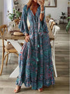 Boho V-Neck Maxi Dress – Flare Sleeves, Floral, High Waist