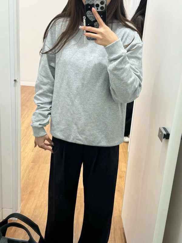 Women’s Spring Pullover Sweatshirt – Loose Fit, Round Neck, Long Sleeve